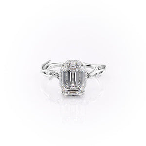 The Halo Twig Set With A 2 Carat Emerald 14K White Gold Lab Diamond