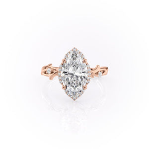 The Halo Twig Set With A 3 Carat Marquise 14K Rose Gold Lab Diamond