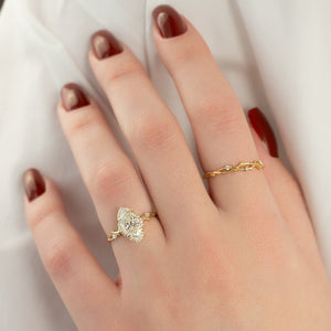 The Halo Twig Set  With A 3 Carat Marquise 18K Yellow Gold Moissanite