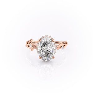 The Halo Twig Set With A 1.5 Carat Oval 14K Rose Gold Lab Diamond