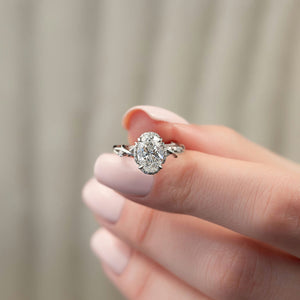 The Halo Twig Set  With A 4.5 Carat Oval 14K White Gold Moissanite