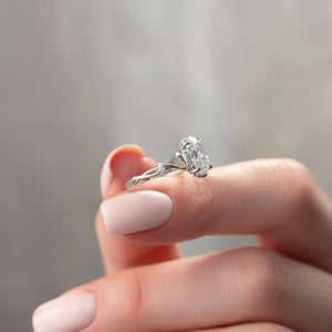 The Halo Twig Set With A 2.5 Carat Oval 14K White Gold Lab Diamond