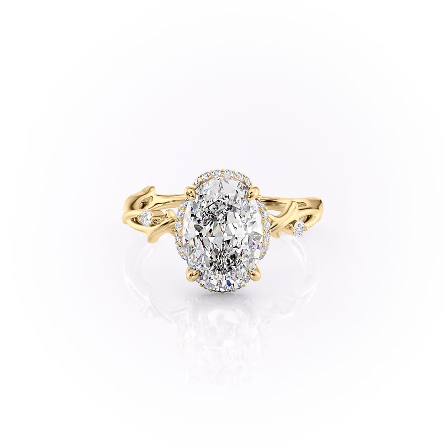 The Halo Twig Set With A 1 Carat Oval 18K Yellow Gold Lab Diamond