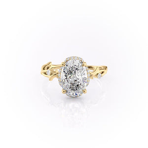 The Halo Twig Set With A 1 Carat Oval 18K Yellow Gold Lab Diamond