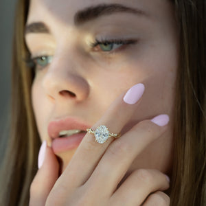 The Halo Twig Set With A 2 Carat Oval 18K Yellow Gold Lab Diamond