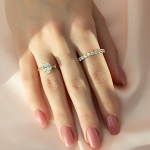 The Halo Twig Set  With A 3 Carat Oval 18K Yellow Gold Moissanite