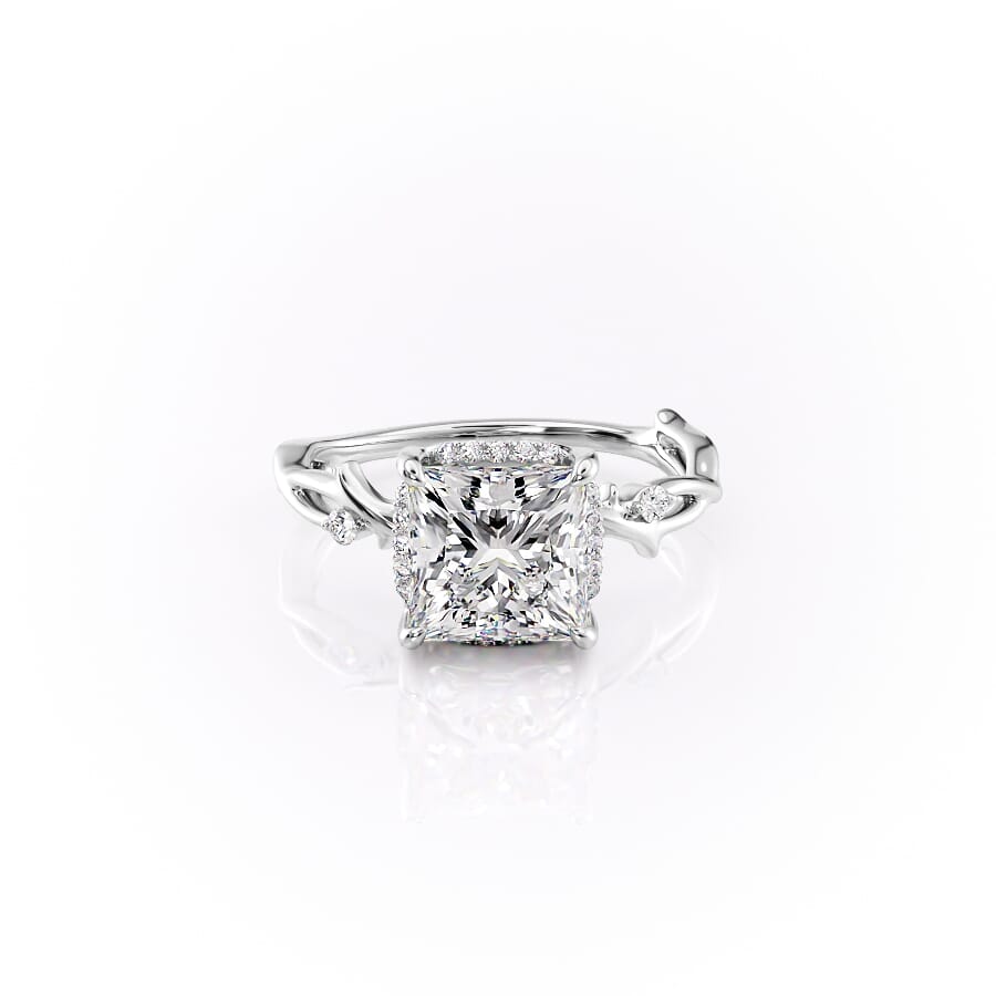 The Halo Twig Set With A 2.5 Carat Princess 18K White Gold Lab Diamond