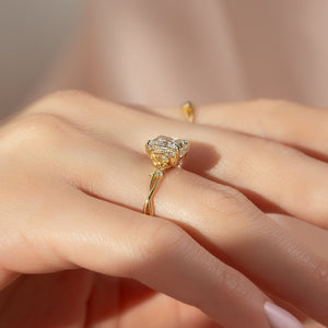 The Halo Twig Set  With A 4.5 Carat Princess 14K Yellow Gold Moissanite