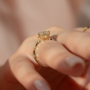 The Halo Twig Set  With A 1 Carat Princess 14K Yellow Gold Moissanite