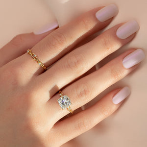 The Halo Twig Set  With A 1.5 Carat Princess 18K Yellow Gold Moissanite