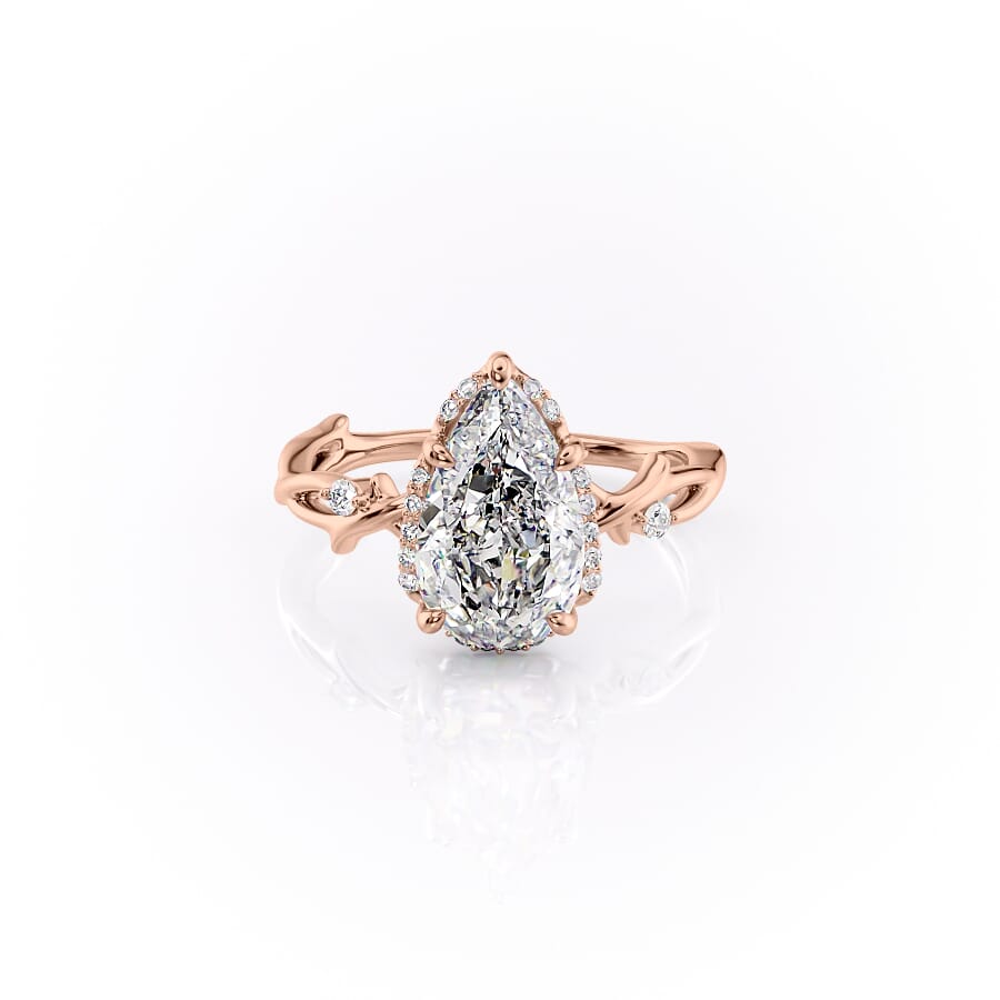 The Halo Twig Set  With A 2 Carat Pear 14K Rose Gold Moissanite