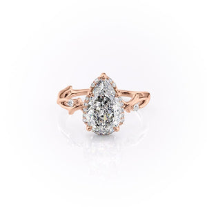 The Halo Twig Set  With A 2 Carat Pear 14K Rose Gold Moissanite