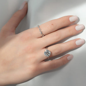The Halo Twig Set  With A 3 Carat Round 14K White Gold Moissanite