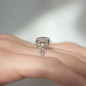 The Halo Twig Set  With A 4 Carat Round 14K White Gold Moissanite