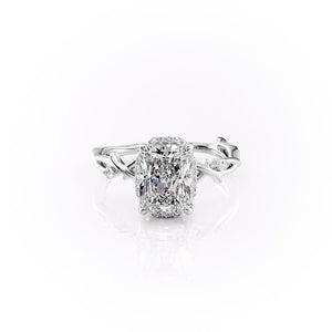 The Halo Twig Set With A 2.5 Carat Radiant 14K White Gold Lab Diamond