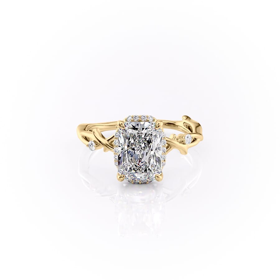 The Halo Twig Set  With A 3 Carat Round 18K Yellow Gold Moissanite