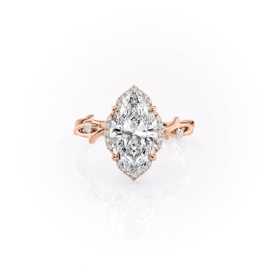 The Halo Twig Set With A 1 Carat Marquise 14K Rose Gold Lab Diamond