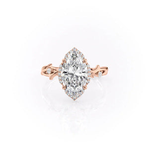 The Halo Twig Set With A 1 Carat Marquise 14K Rose Gold Lab Diamond
