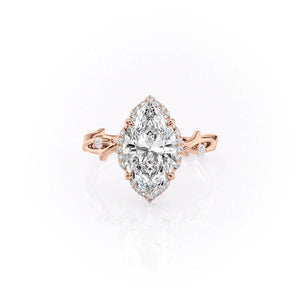 The Halo Twig Set  With A 4 Carat Marquise 14K Rose Gold Moissanite