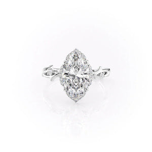The Halo Twig Set With A 3 Carat Marquise 18K White Gold Lab Diamond