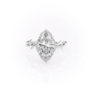 The Halo Twig Set  With A 3 Carat Marquise 14K White Gold Moissanite