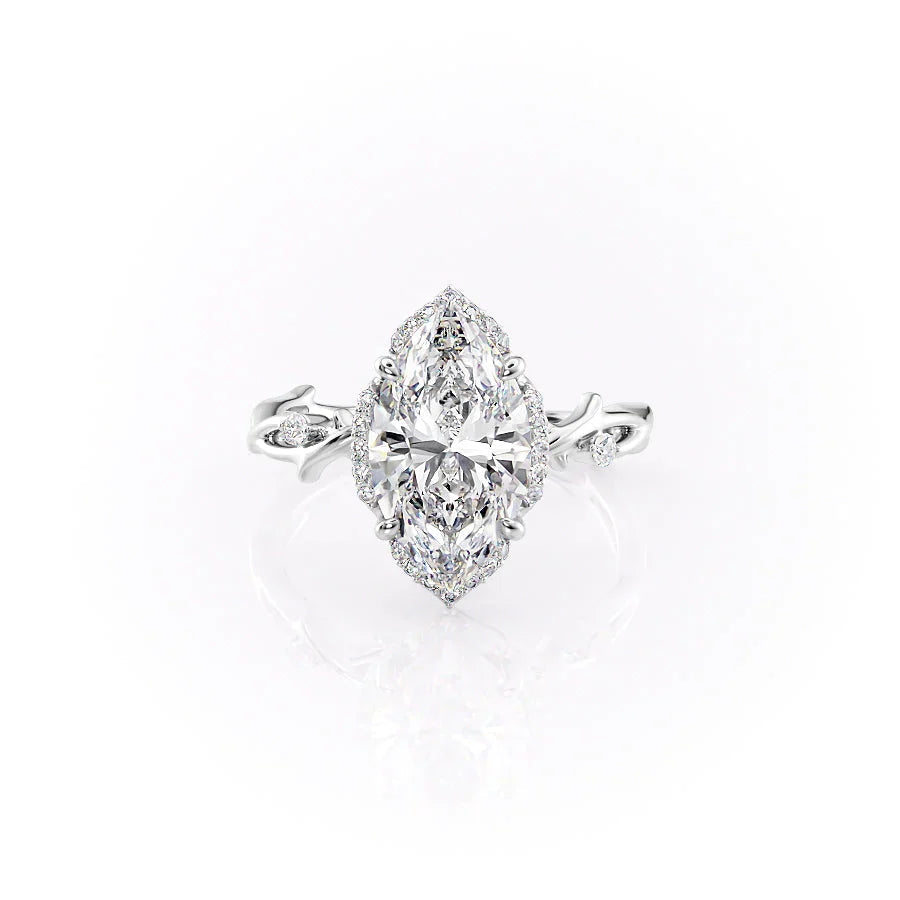 The Halo Twig Set With A 1 Carat Marquise 18K White Gold Lab Diamond