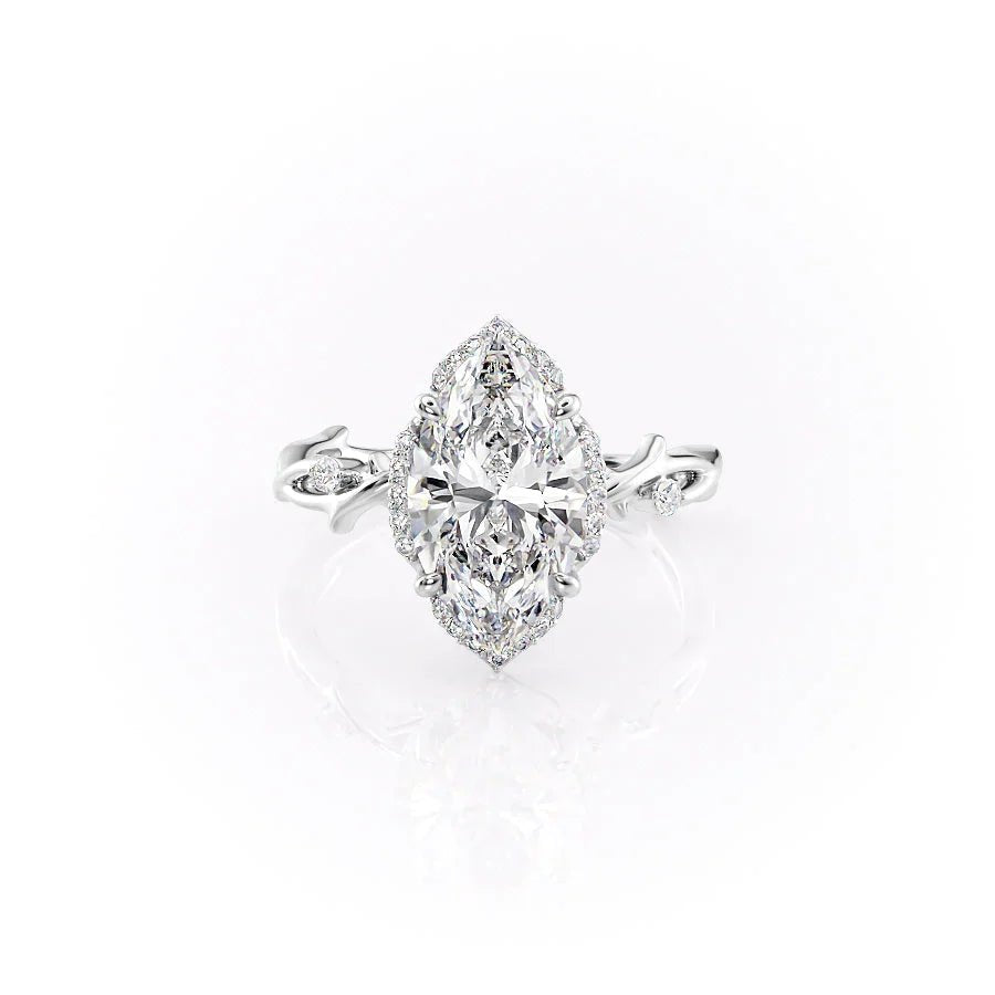 The Halo Twig Set  With A 2 Carat Marquise 18K White Gold Moissanite