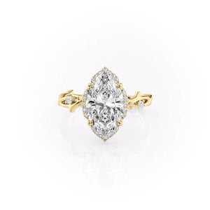 The Halo Twig Set  With A 2 Carat Marquise 18K Yellow Gold Moissanite