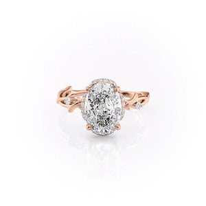 The Halo Twig Set  With A 1 Carat Oval 14K Rose Gold Moissanite
