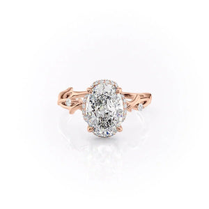 The Halo Twig Set  With A 2 Carat Oval 14K Rose Gold Moissanite
