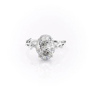 The Halo Twig Set With A 2.5 Carat Oval 18K White Gold Lab Diamond