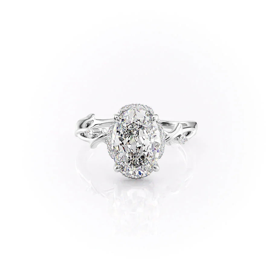 The Halo Twig Set With A 1 Carat Oval 18K White Gold Lab Diamond
