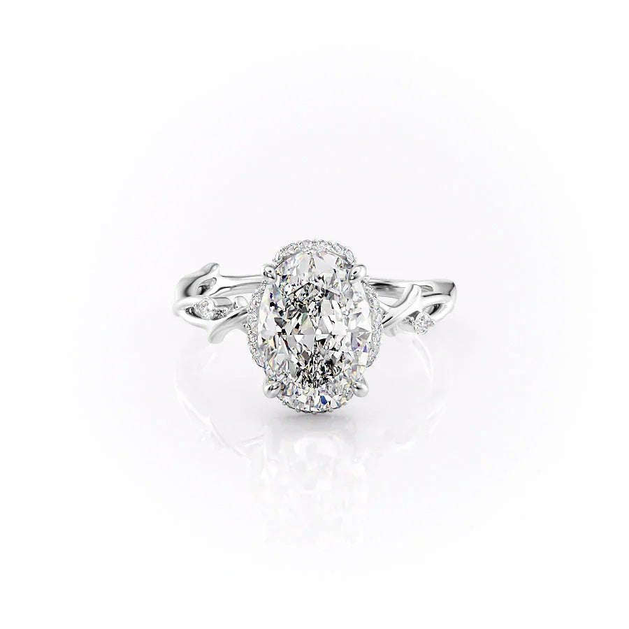 The Halo Twig Set  With A 2 Carat Oval 14K White Gold Moissanite