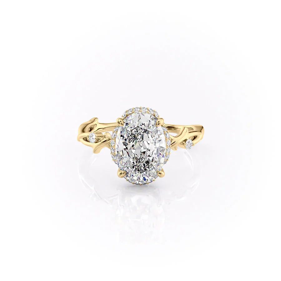 The Halo Twig Set With A 3 Carat Oval 14K Yellow Gold Lab Diamond