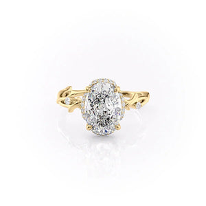 The Halo Twig Set With A 1 Carat Oval 14K Yellow Gold Lab Diamond