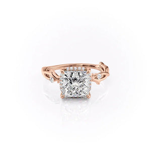 The Halo Twig Set  With A 4 Carat Princess 14K Rose Gold Moissanite