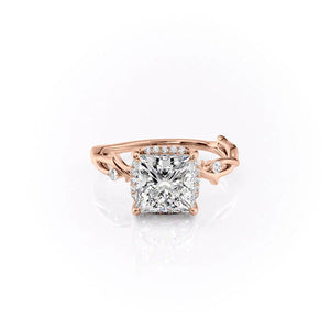 The Halo Twig Set With A 1 Carat Princess 14K Rose Gold Lab Diamond