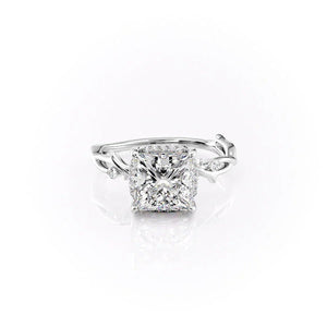 The Halo Twig Set  With A 3 Carat Princess 14K White Gold Moissanite
