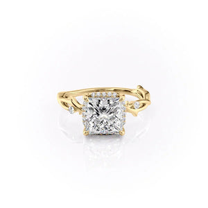 The Halo Twig Set With A 1 Carat Princess 14K Yellow Gold Lab Diamond