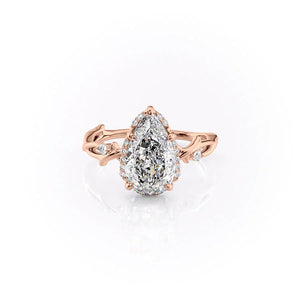 The Halo Twig Set  With A 1 Carat Pear 14K Rose Gold Moissanite