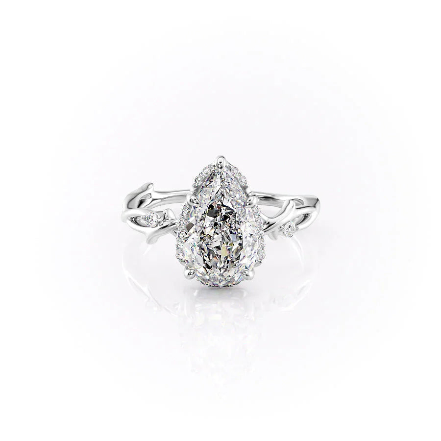 The Halo Twig Set With A 1 Carat Pear 18K White Gold Lab Diamond