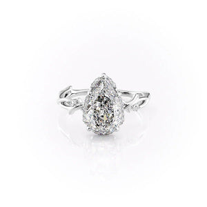 The Halo Twig Set  With A 2 Carat Pear 14K White Gold Moissanite
