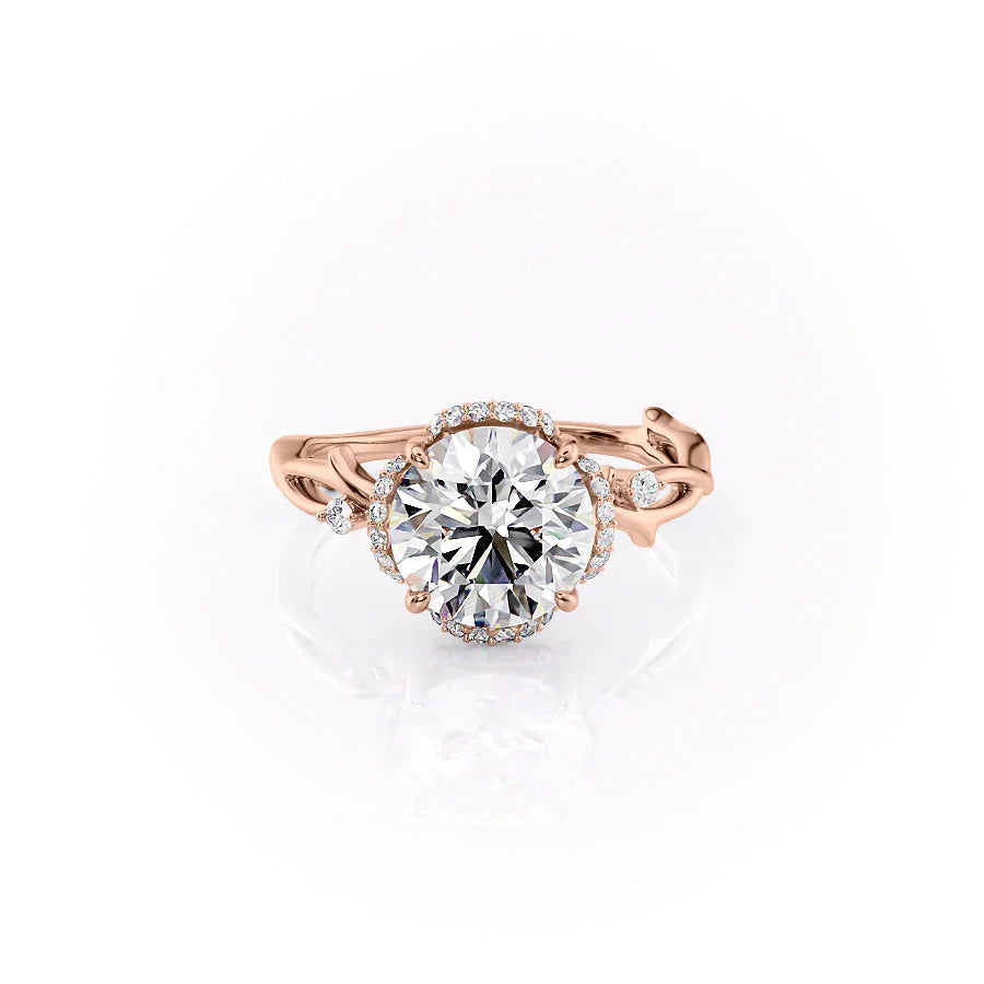 The Halo Twig Set With A 2 Carat Round 14K Rose Gold Lab Diamond