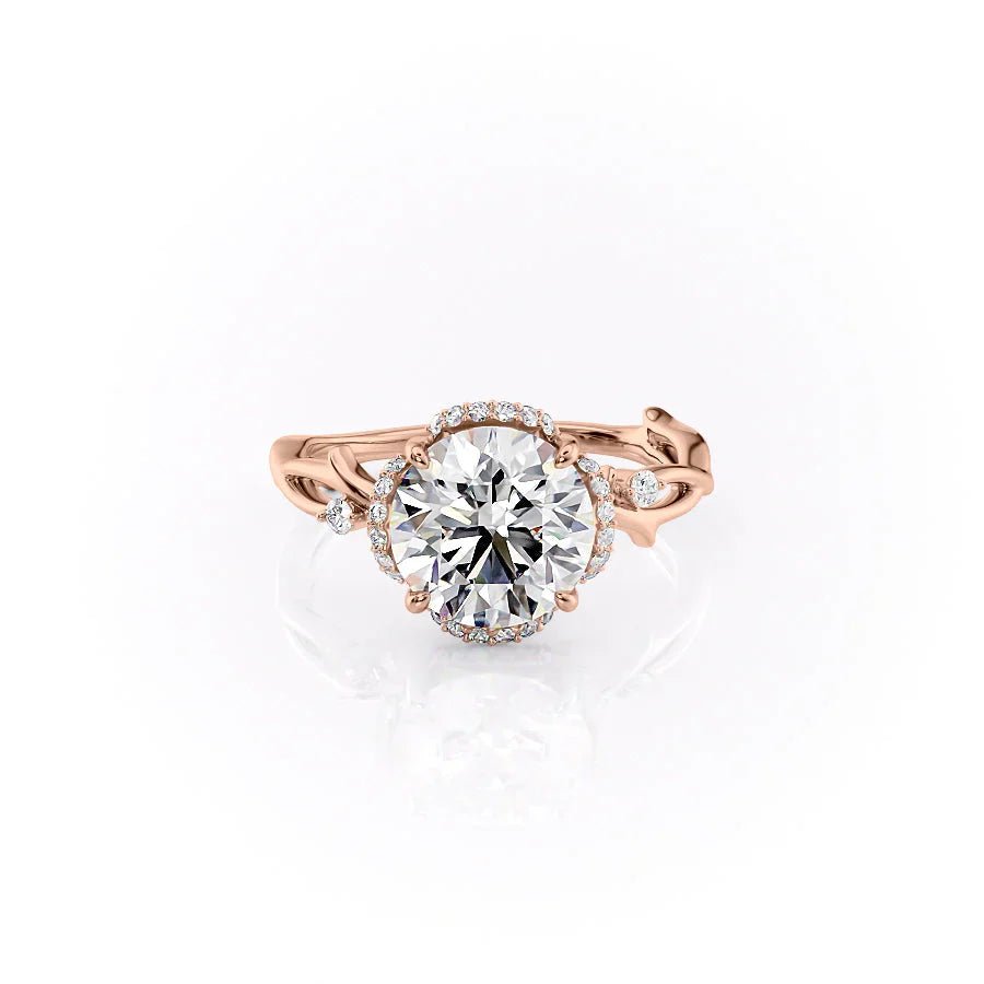 The Halo Twig Set  With A 2 Carat Round 14K Rose Gold Moissanite
