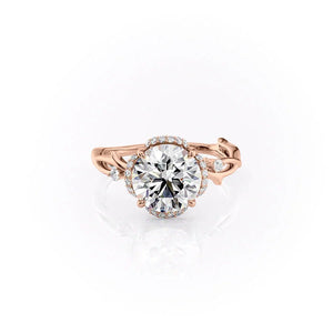 The Halo Twig Set  With A 1.5 Carat Round 14K Rose Gold Moissanite