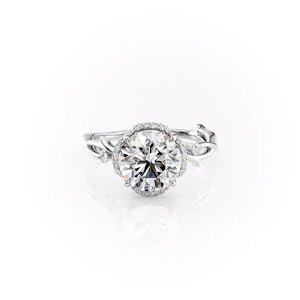 The Halo Twig Set  With A 4 Carat E. Cushion 18K White Gold Moissanite