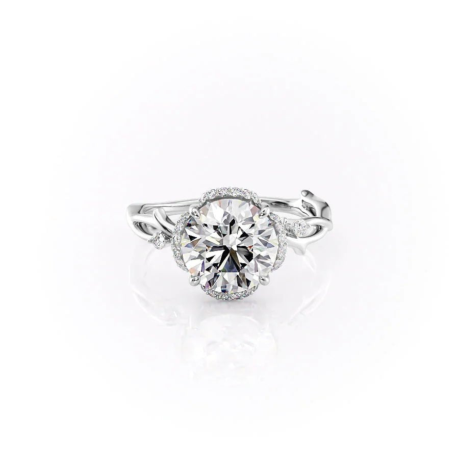 The Halo Twig Set  With A 3 Carat Round 14K White Gold Moissanite