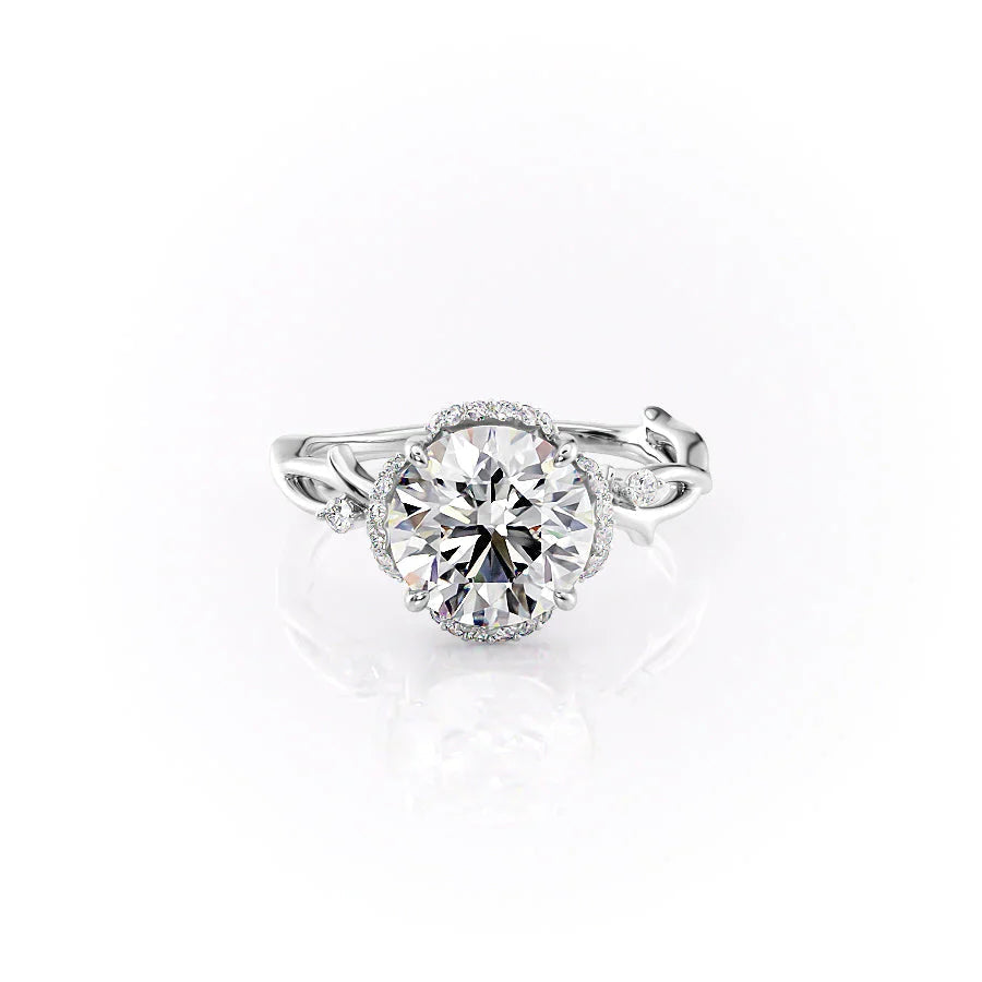 The Halo Twig Set  With A 1 Carat Round 14K White Gold Moissanite
