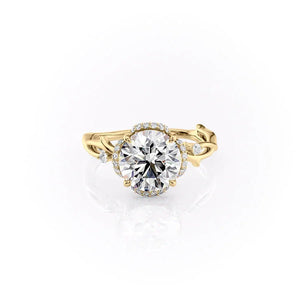 The Halo Twig Set  With A 4 Carat Round 14K Yellow Gold Moissanite