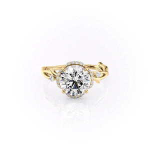 The Halo Twig Set  With A 1 Carat Round 14K Yellow Gold Moissanite